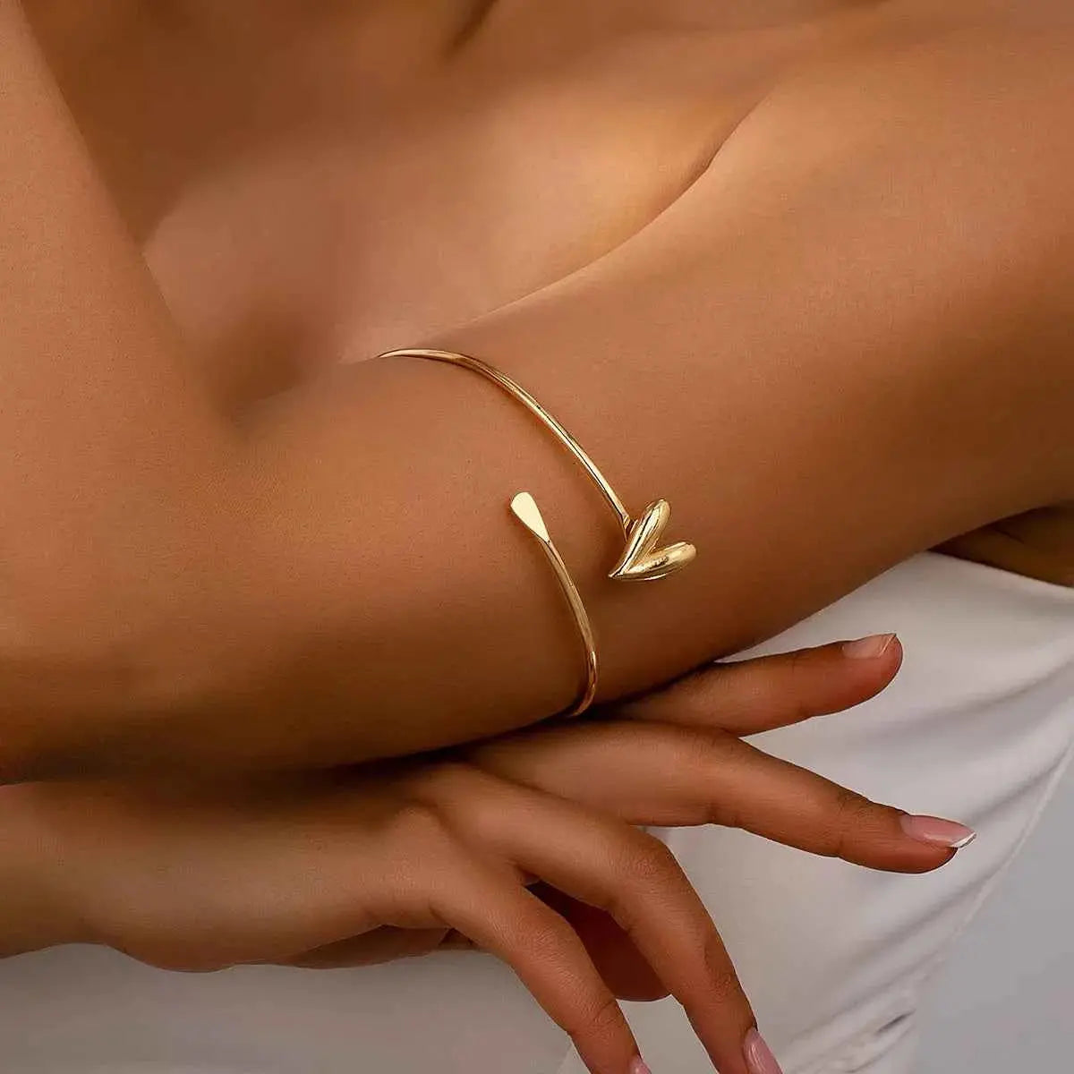 18K Gold-Plated Heart Adjustable Open Bracelet