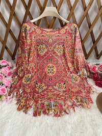 Plus Size Fringe Round Neck Cover Up