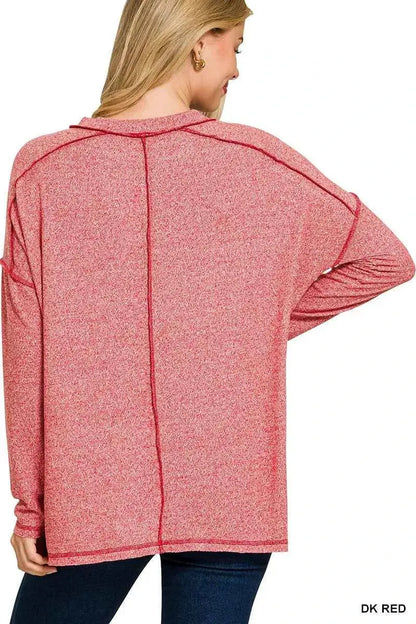 Zenana Full Size Melange Hacci Exposed Seam Hi-low Tee Plus Size