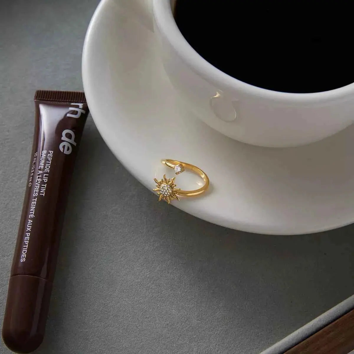 18K Gold-Plated Zircon Sun Bypass Ring