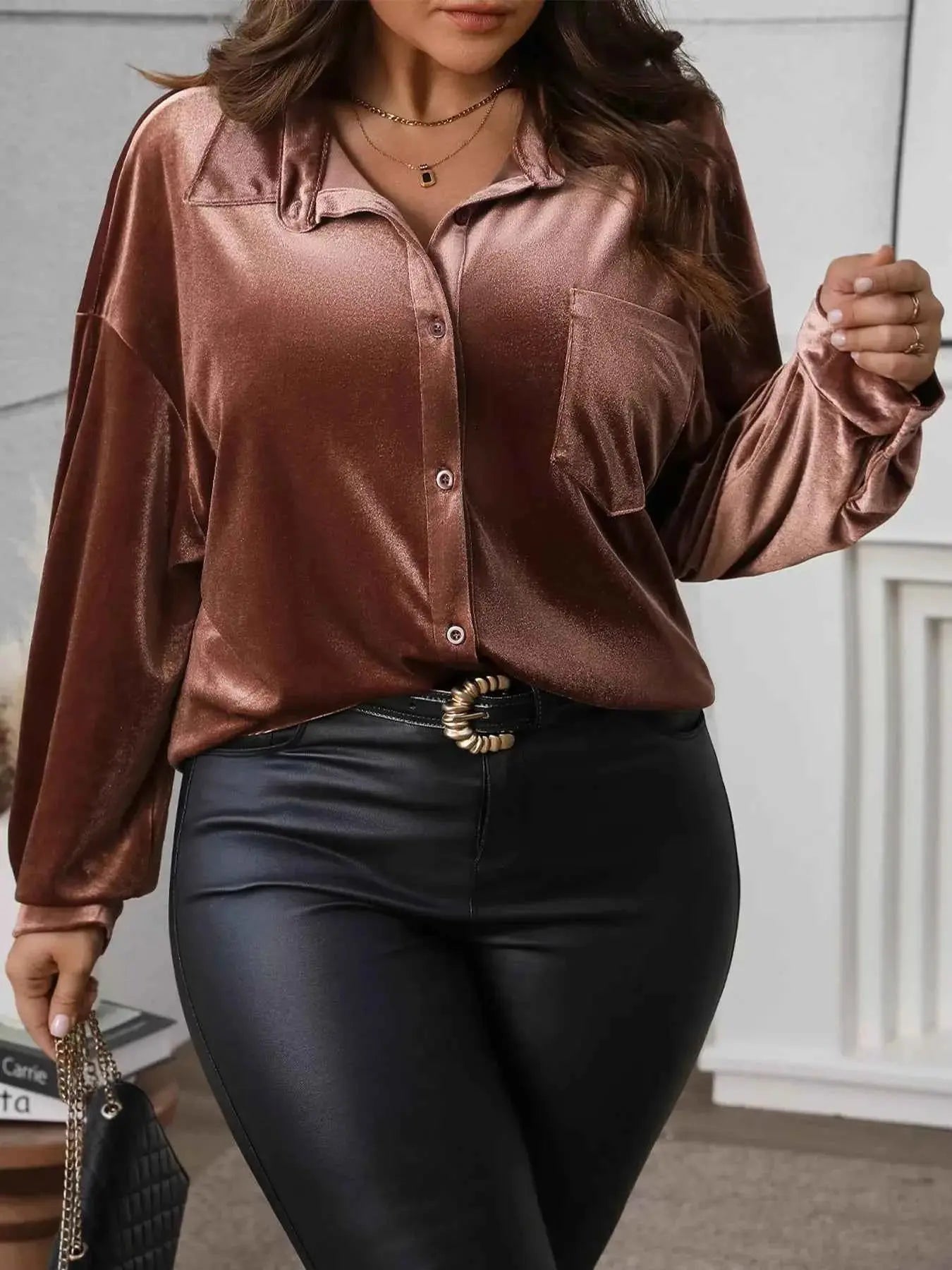 Plus Size Button-Down Long Sleeve Oversized Shirt