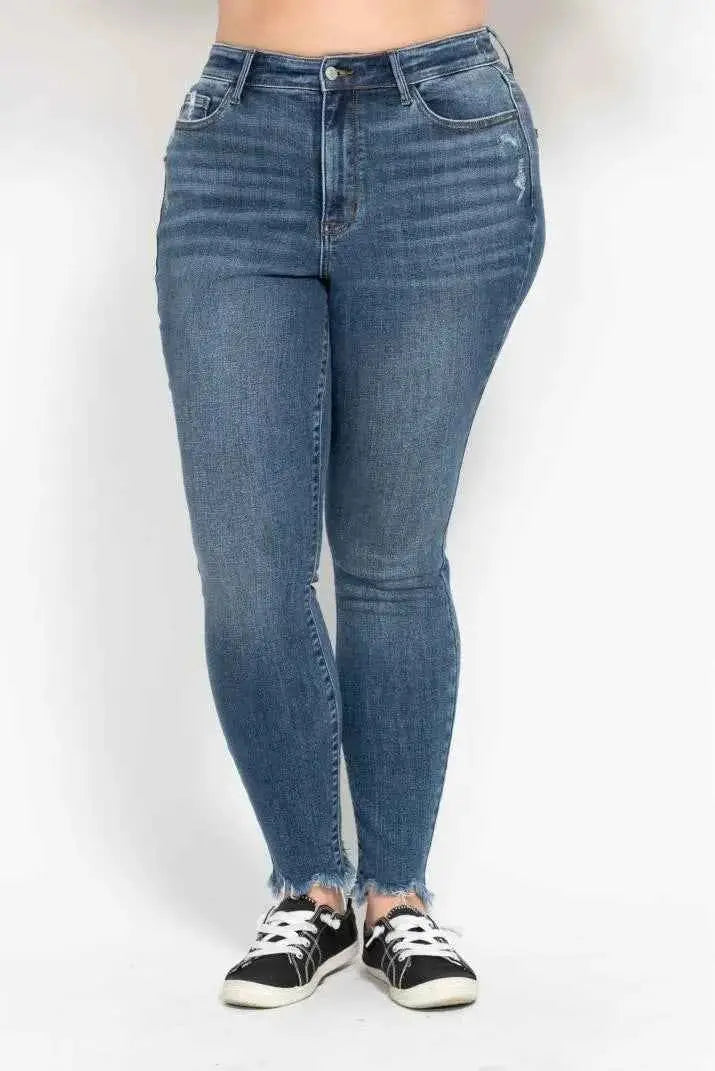 Judy Blue Plus Size High Waist Skinny with Destroy & Shark Bit Hem