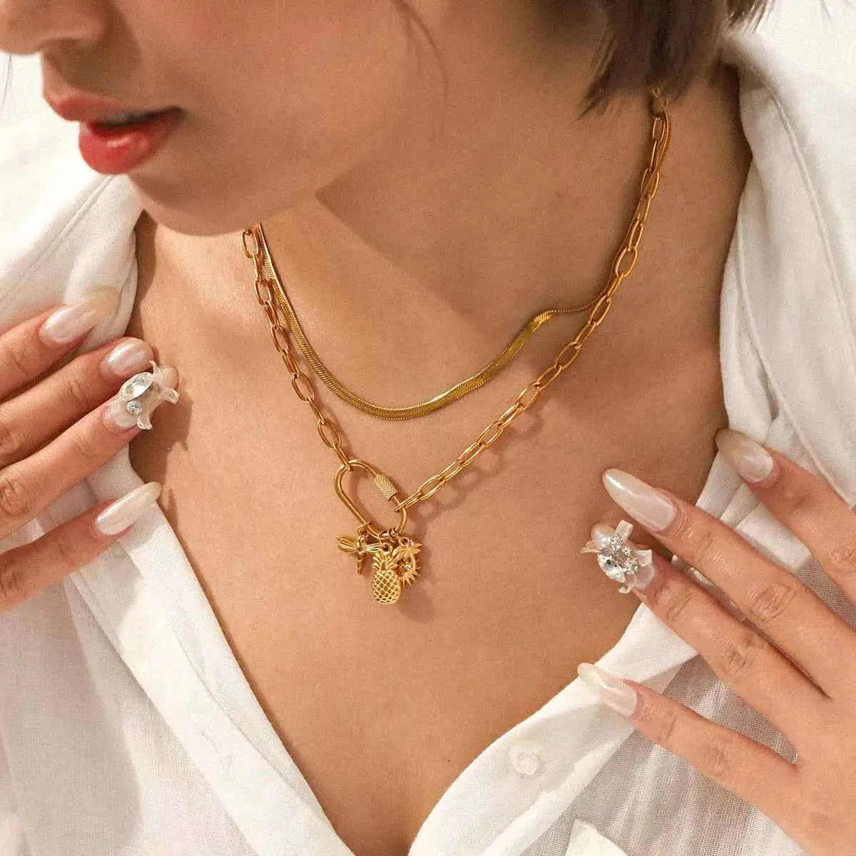 18K Gold-Plated Lock Chain Necklace