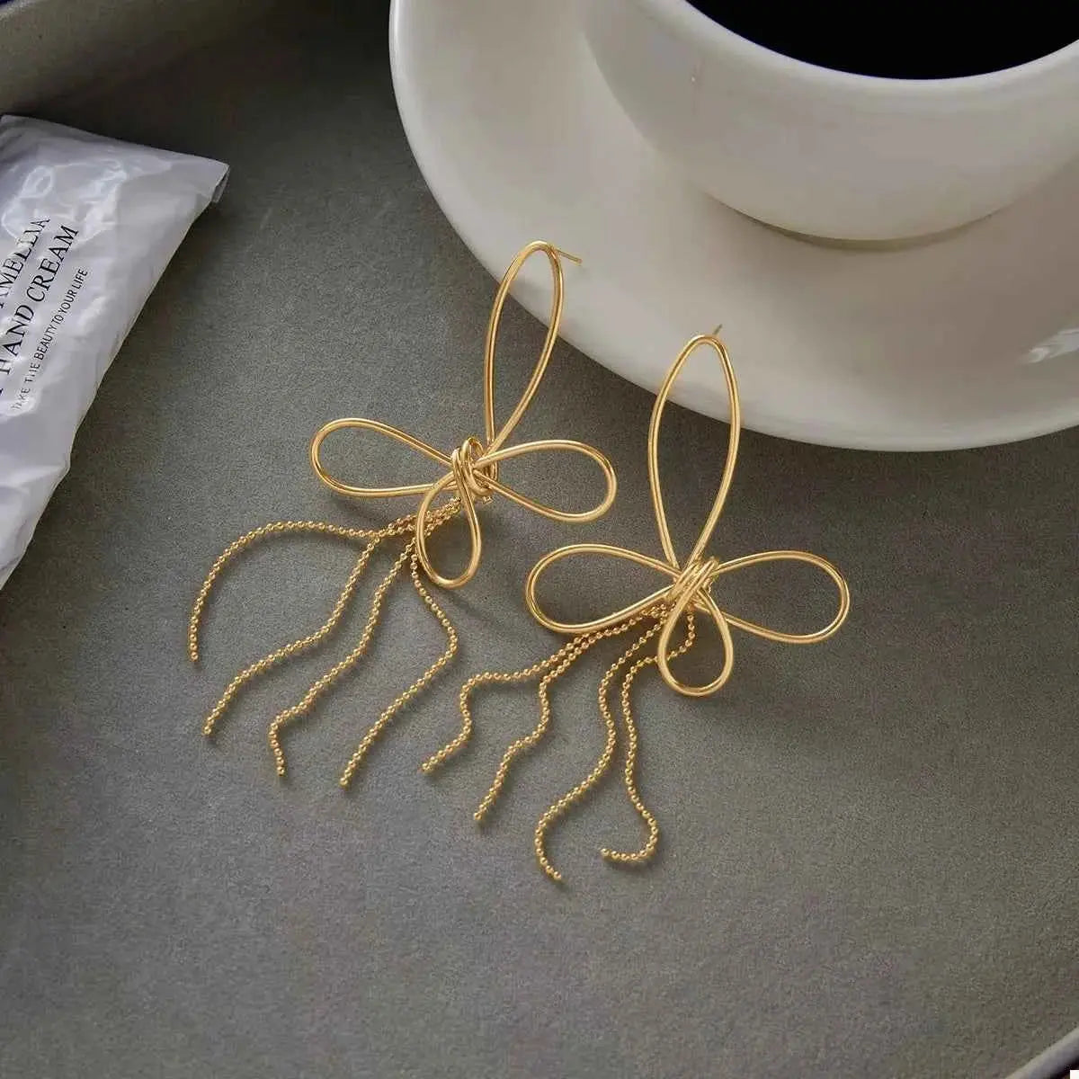 18K Gold-Plated Tassel Bow Earrings