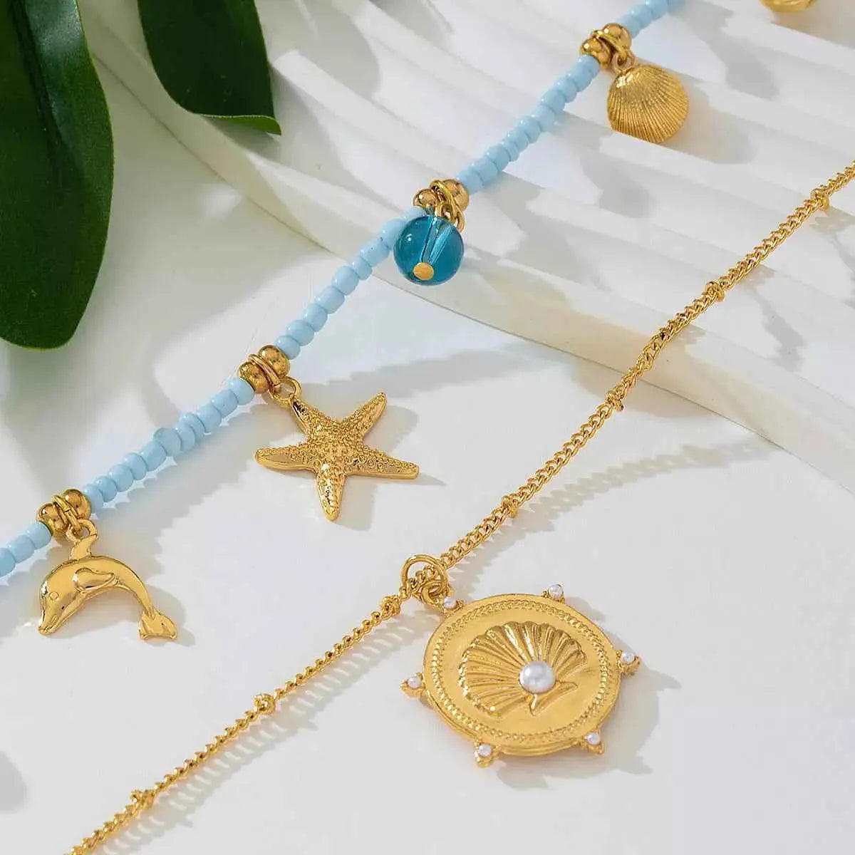 2-Piece Beaded Charm Necklace with Pendant