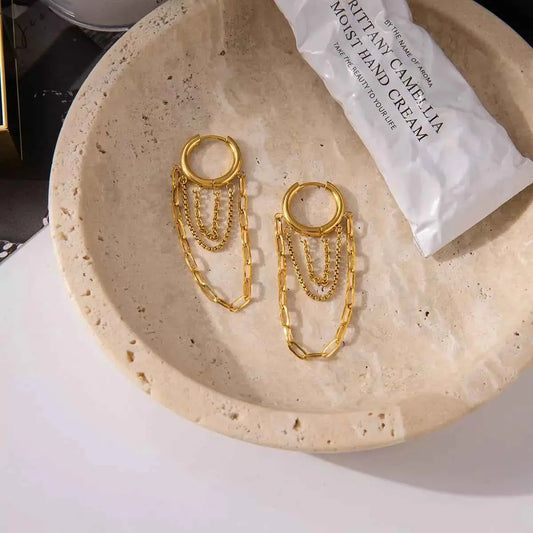 18K Gold-Plated Chain Hoop Earrings