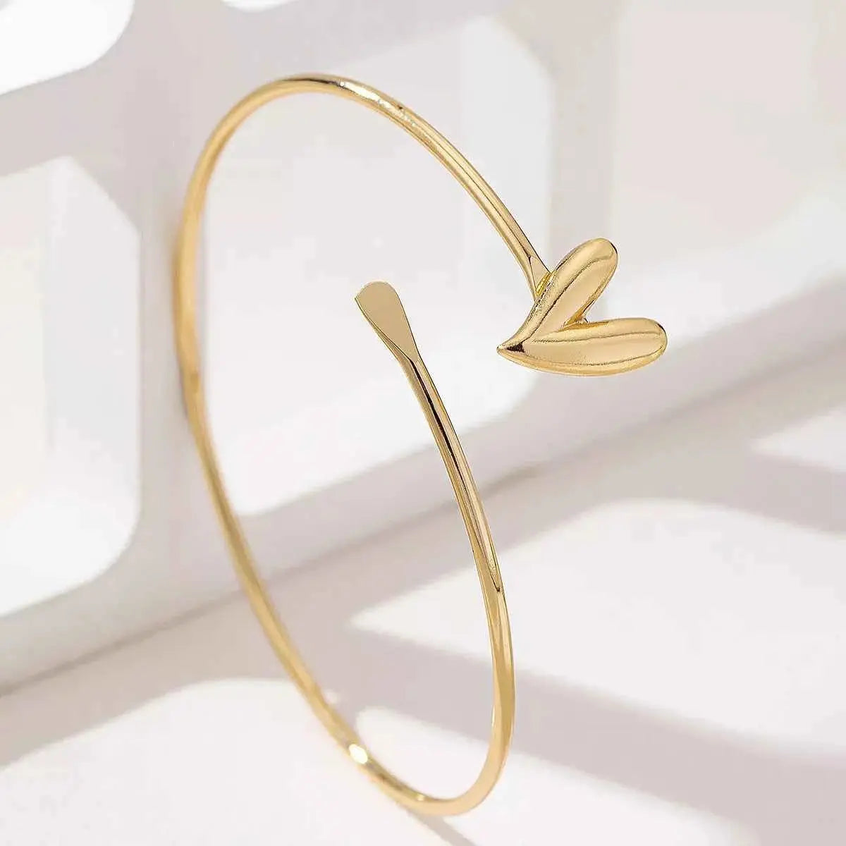 18K Gold-Plated Heart Adjustable Open Bracelet