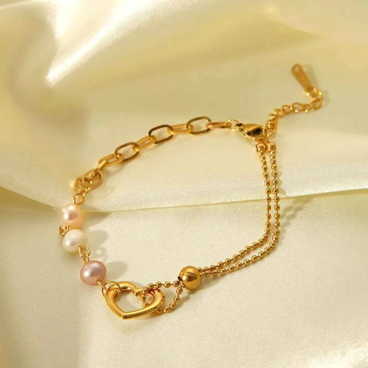 18K Gold-Plated Heart Pearl Bracelet