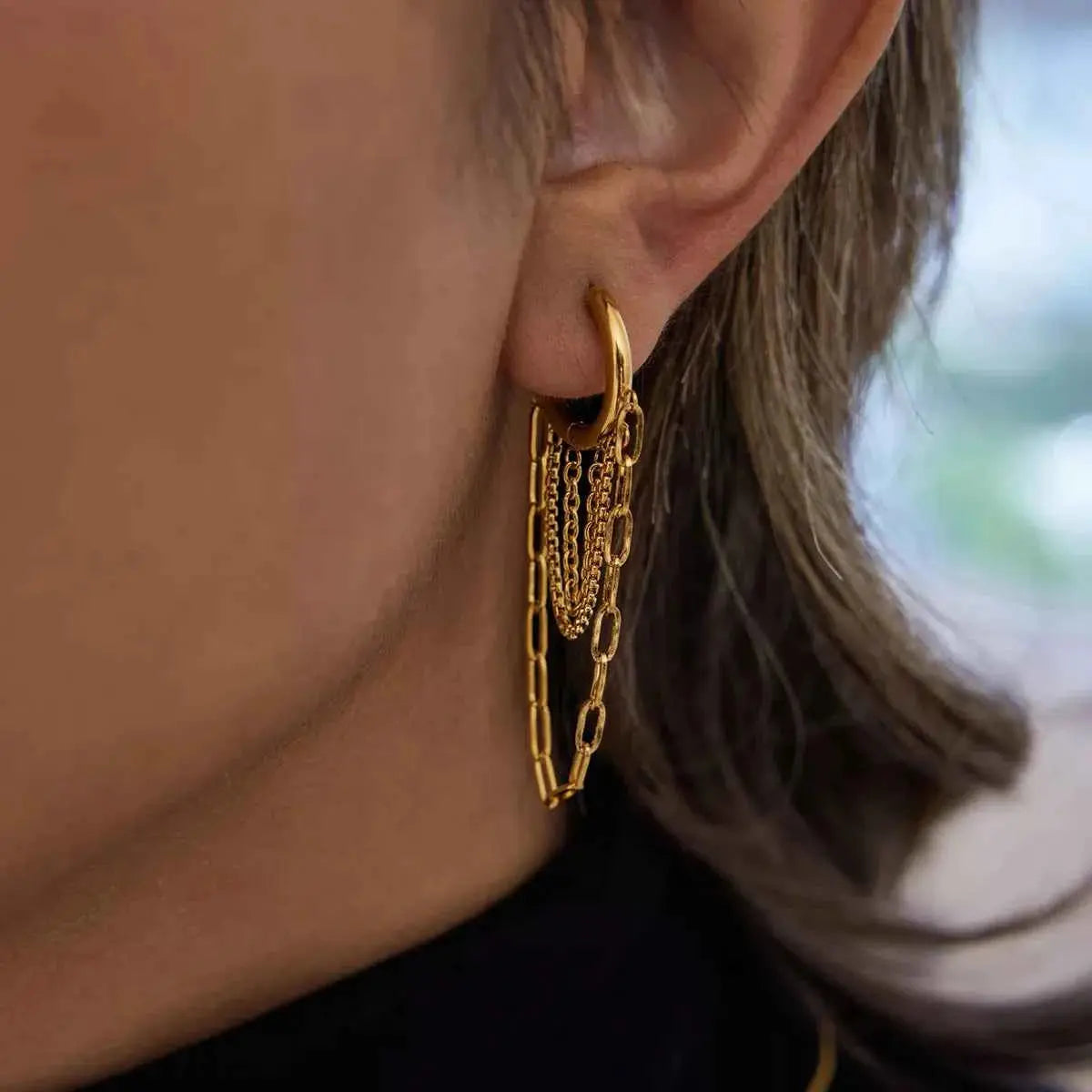 18K Gold-Plated Chain Hoop Earrings