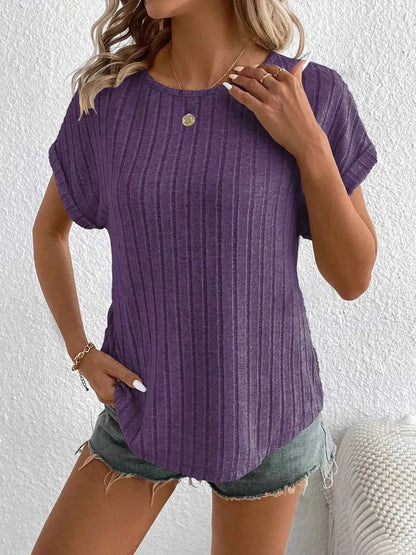 Plus Size Ribbed Texture Short Sleeve T-Shirt
