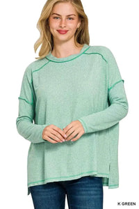 Plus Size Hi-Low Tee in Melange Hacci with Exposed Seam