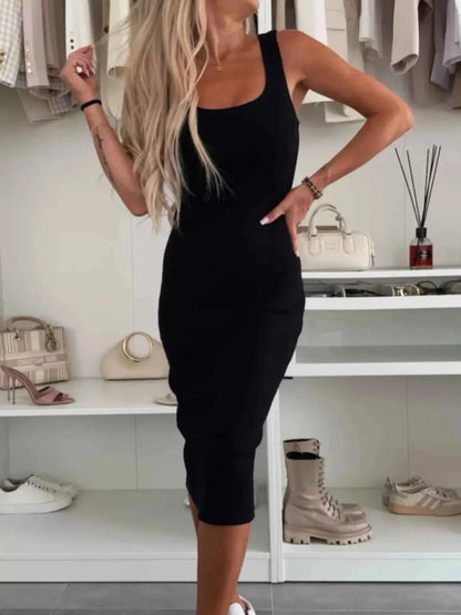 Full Size Slit Square Neck Dress and Outerwear Set Plus Size