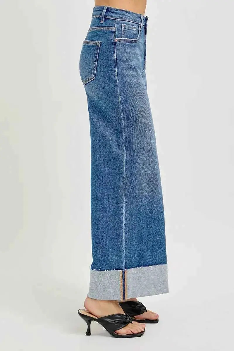 RISEN Full Size Tummy Control High Rise Crop Wide Cuffed Jeans Plus Size