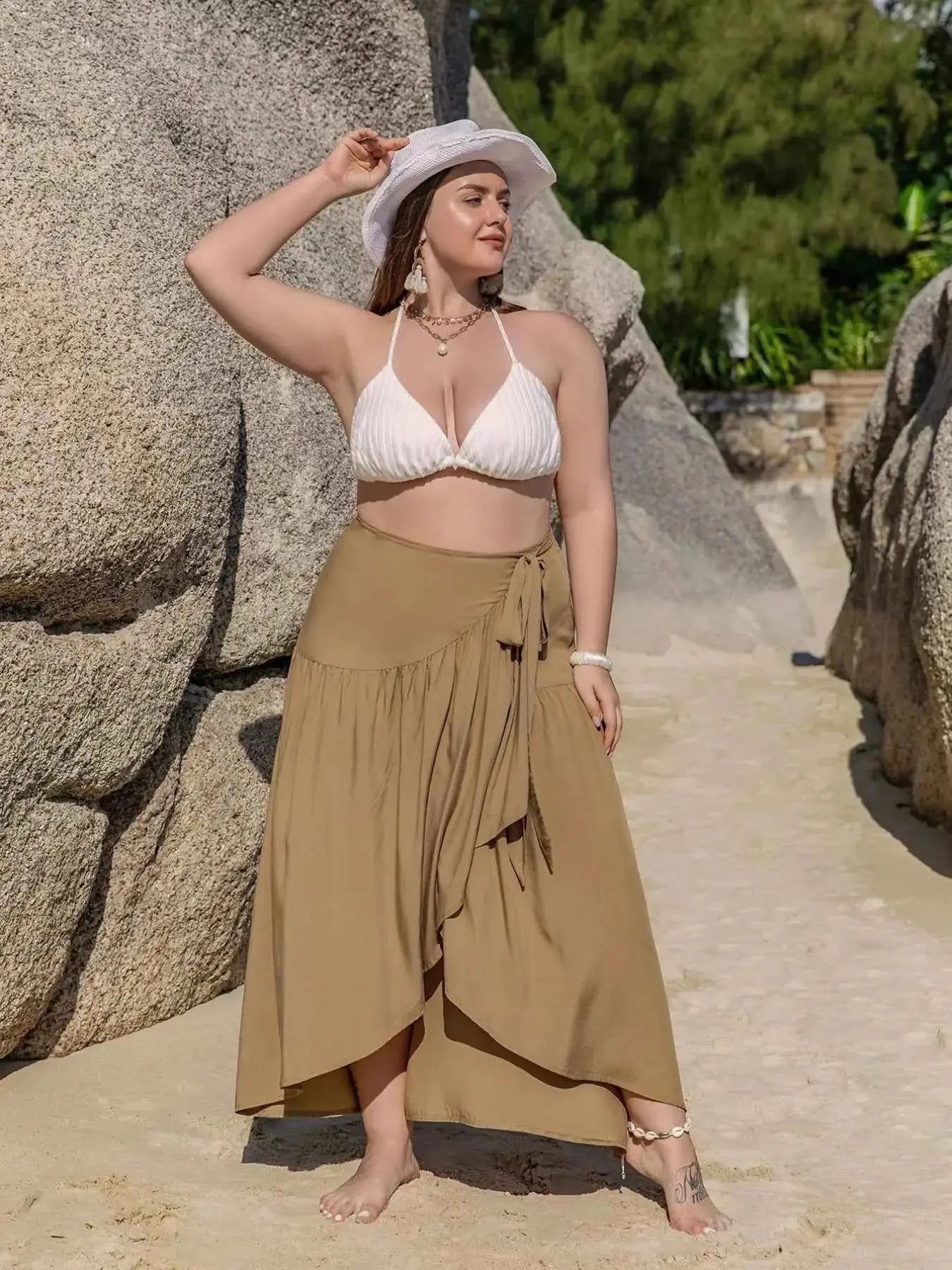 Plus Size High-Low Skirt with Tie Detail