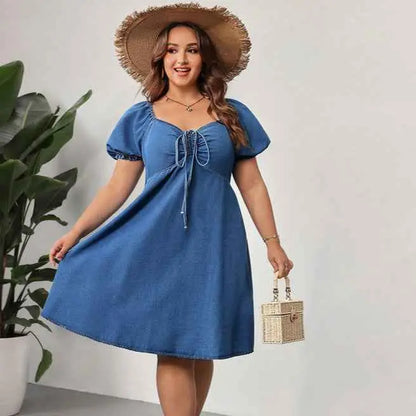 Plus Size Women Summer Short Sleeve Elastic Mid Length Dress