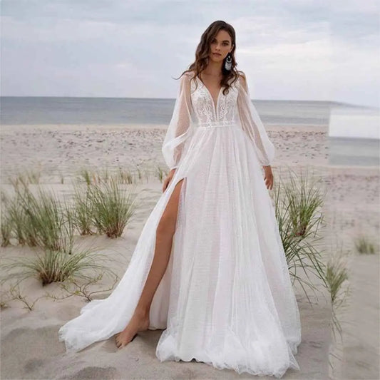 Plus size Wish Mesh Split New Light Women's Wedding Dress