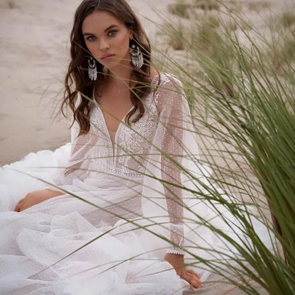 Plus size Wish Mesh Split New Light Women's Wedding Dress - Shidly