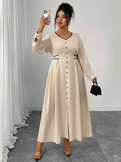 Plus Size Dress Women Waist Slimming Elegant Slim Fit Dress Long Sleeve Lace up Dress