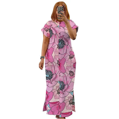 Plus Size Women Stand Collar Waist Controlled Split Shirtdress Dress