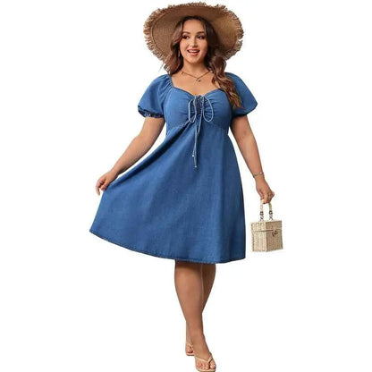 Plus Size Women Summer Short Sleeve Elastic Mid Length Dress