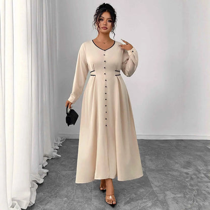 Plus Size Dress Women Waist Slimming Elegant Slim Fit Dress Long Sleeve Lace up Dress