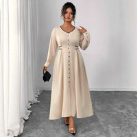 Plus Size Slimming Dress for Women - Elegant Long Sleeve Slim Fit Lace Up Dress