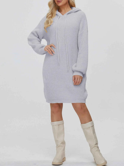 Fall Winter Hooded Knitted Dress College Office Outerwear Women Long Sleeve Casual Pajamas All Matching