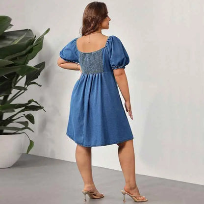 Plus Size Women Summer Short Sleeve Elastic Mid Length Dress