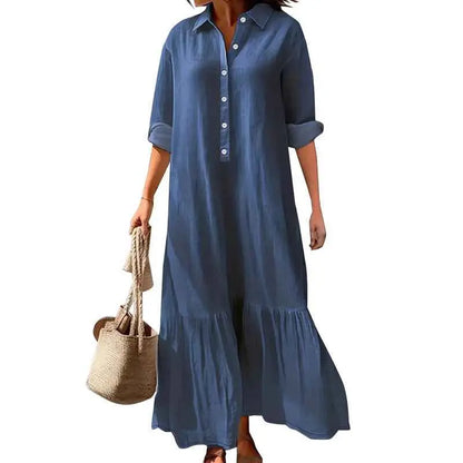 Plus Size Women Clothing Elegant Long Sleeve Collared Dress