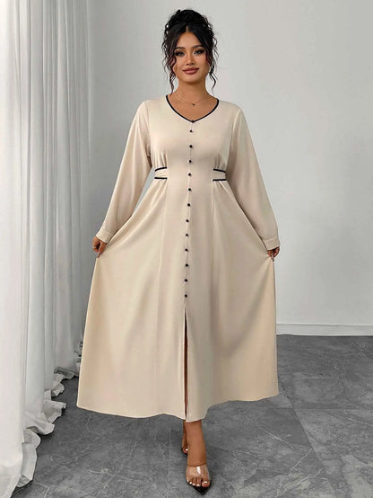 Plus Size Dress Women Waist Slimming Elegant Slim Fit Dress Long Sleeve Lace up Dress