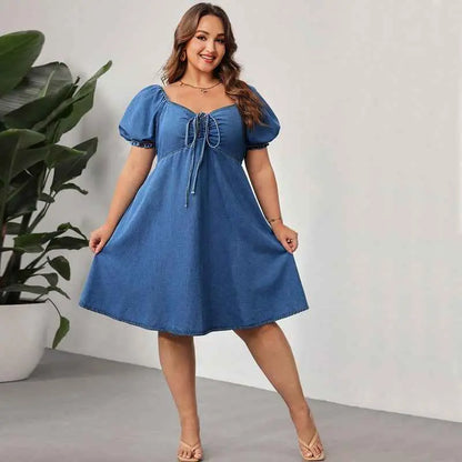 Plus Size Women Summer Short Sleeve Elastic Mid Length Dress