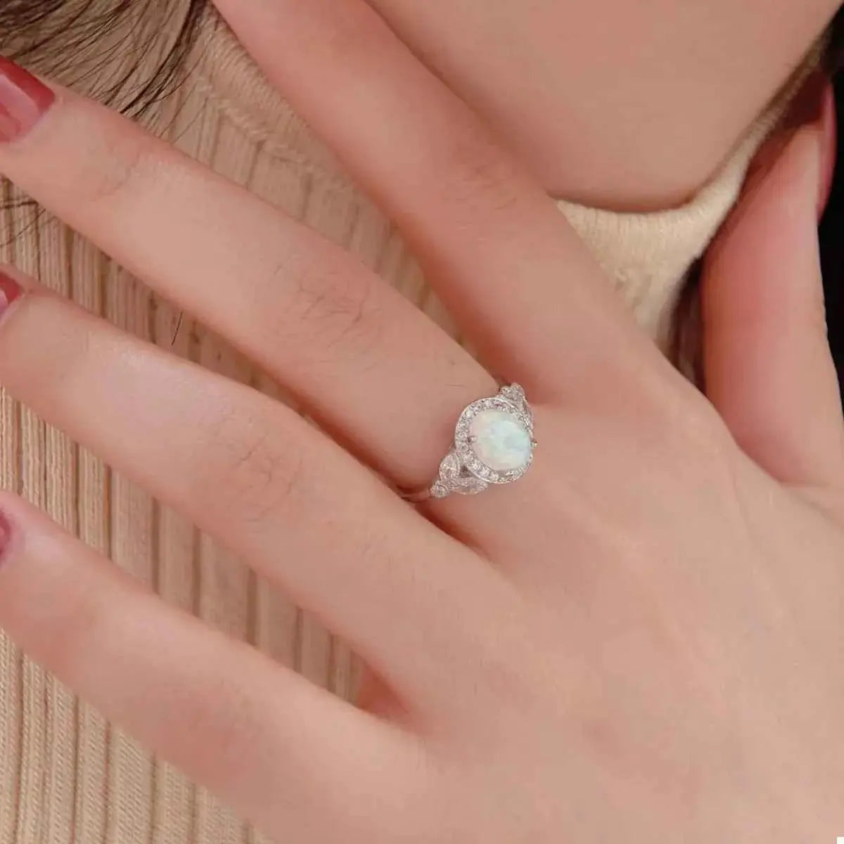 Moonstone 925 Sterling Silver Zircon Round Ring
