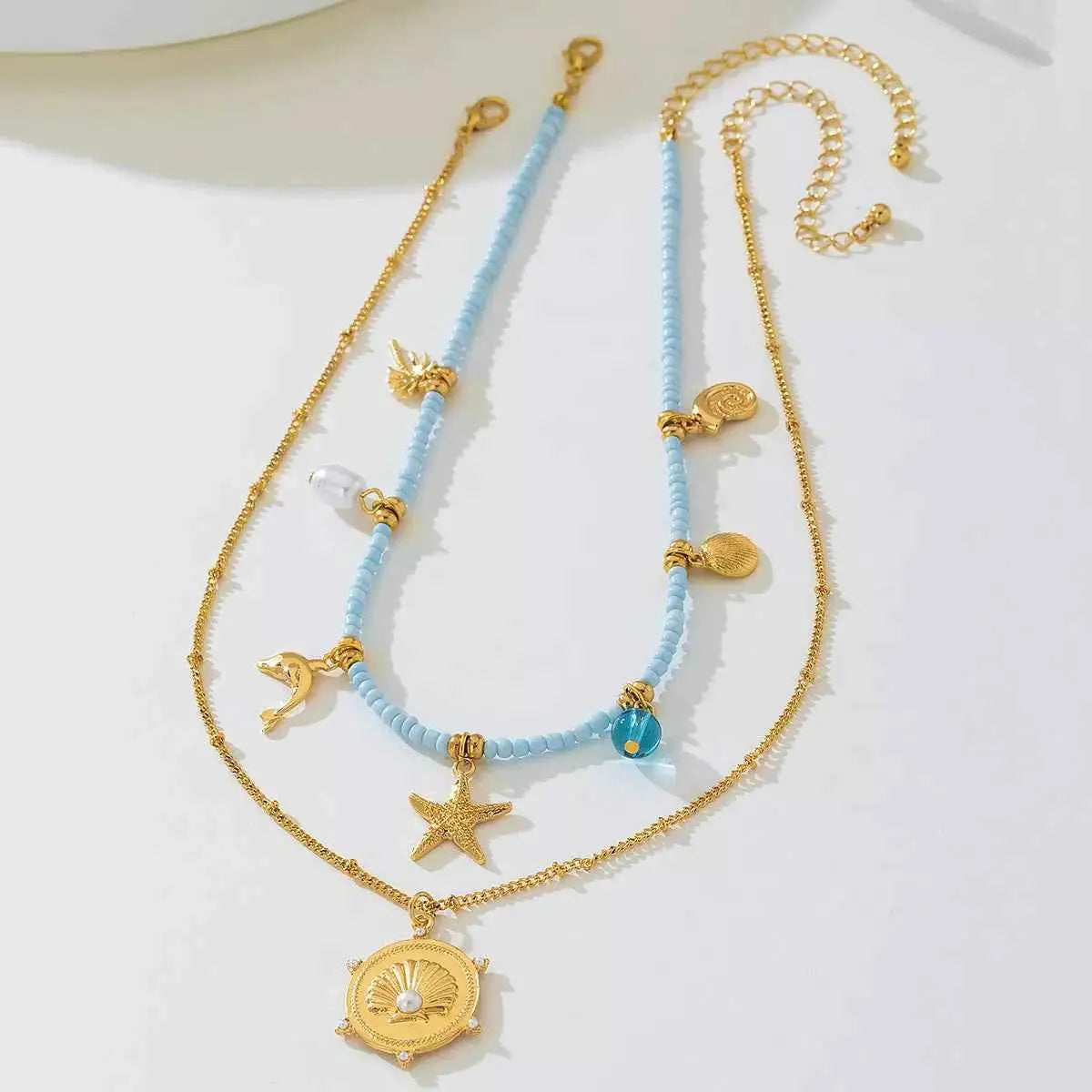 2-Piece Beaded Charm Necklace with Pendant