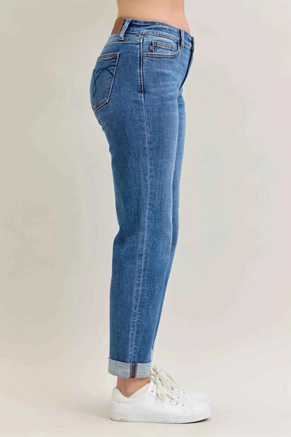 Judy Blue Full Size Mid Rise BF Classic Cuffed Jeans Plus Size