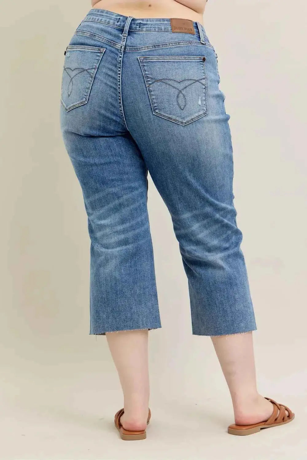 Judy Blue Plus Size High Waist Back Destroy & Raw Cut Hem Crop Wide