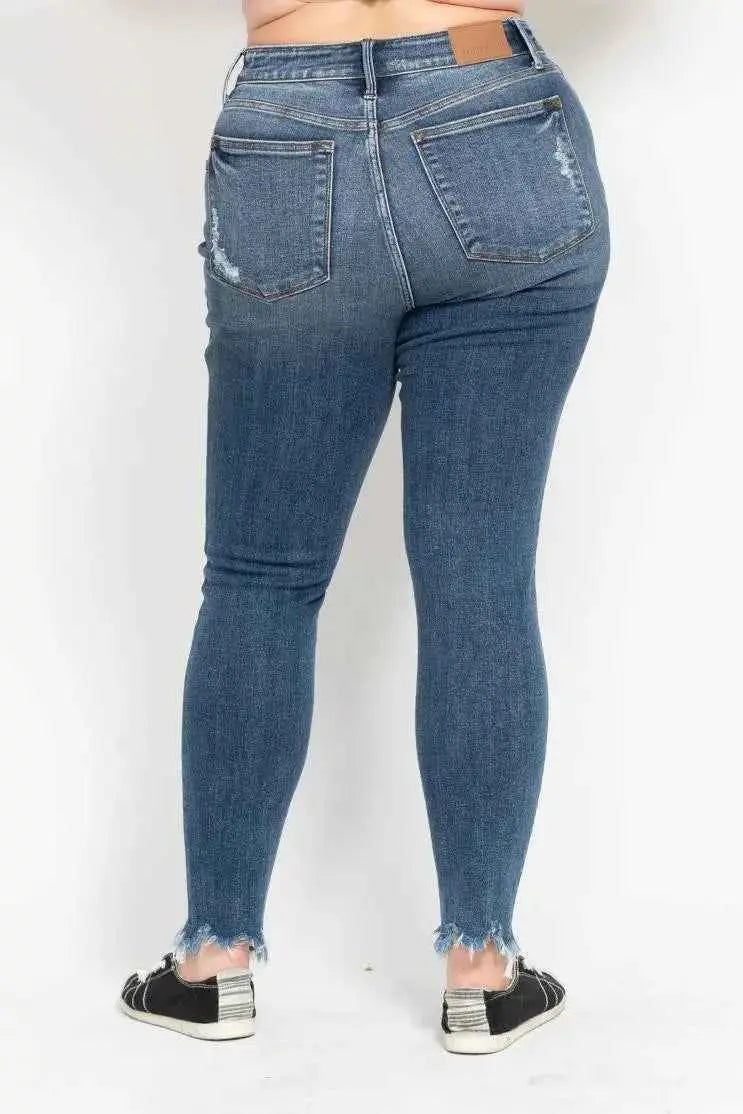 Judy Blue Plus Size High Waist Skinny with Destroy & Shark Bit Hem