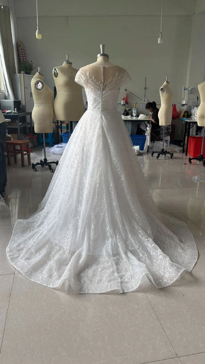 Off-shoulder Light Wedding Dress Bridal Main Yarn Lace Wedding Veil Small Trailing - Shidly