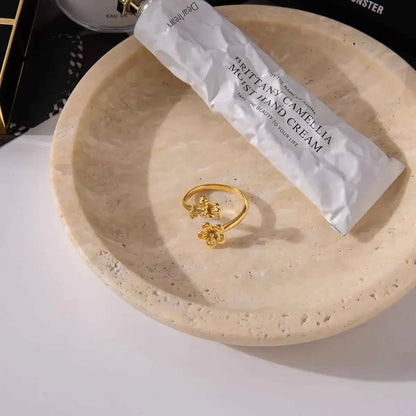 18K Gold-Plated Flower Bee Open Ring
