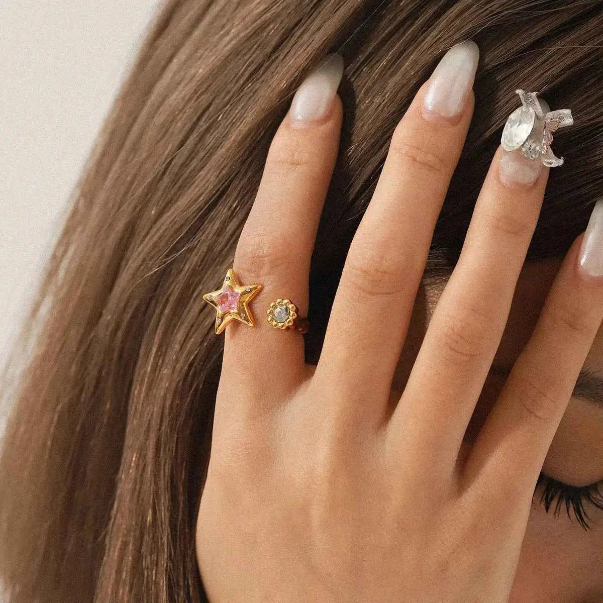 18K Gold-Plated Zircon Star Open Ring