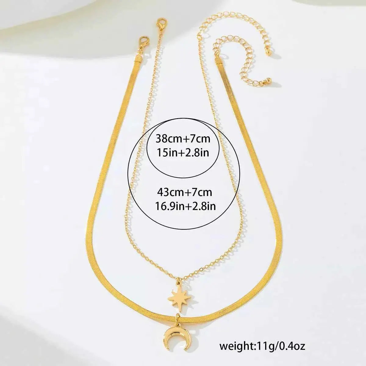 2 Piece 18K Gold-Plated Moon & Star Necklace