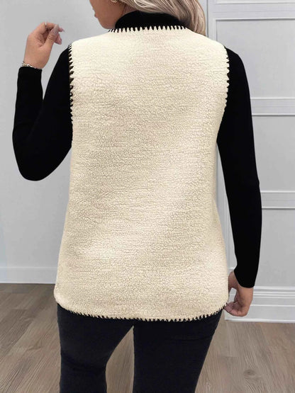 Plus Size Contrast Trim Button Up Vest Coat