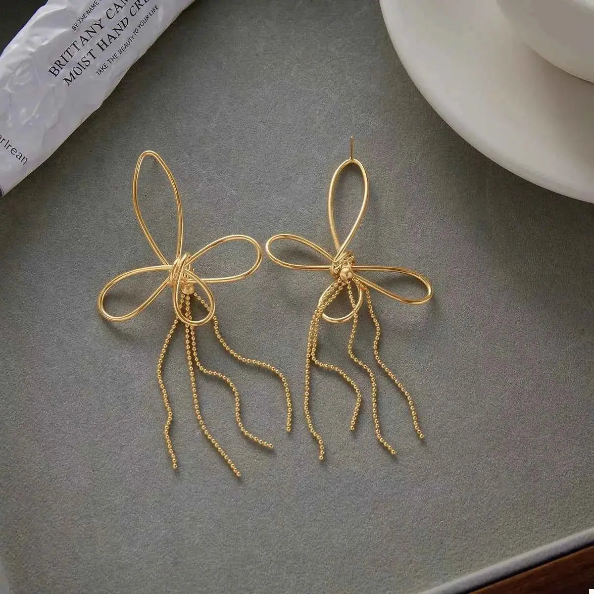 18K Gold-Plated Tassel Bow Earrings