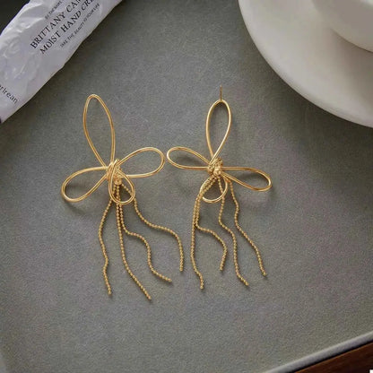 18K Gold-Plated Tassel Bow Earrings