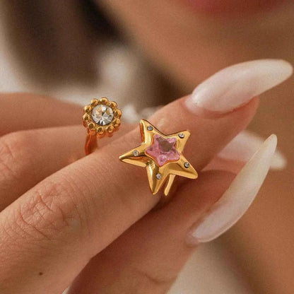18K Gold-Plated Zircon Star Open Ring