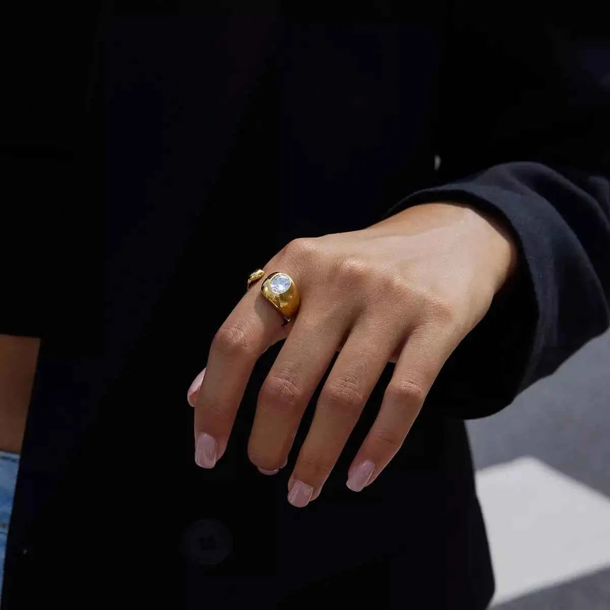 18K Gold-Plated Rhinestone Open Ring