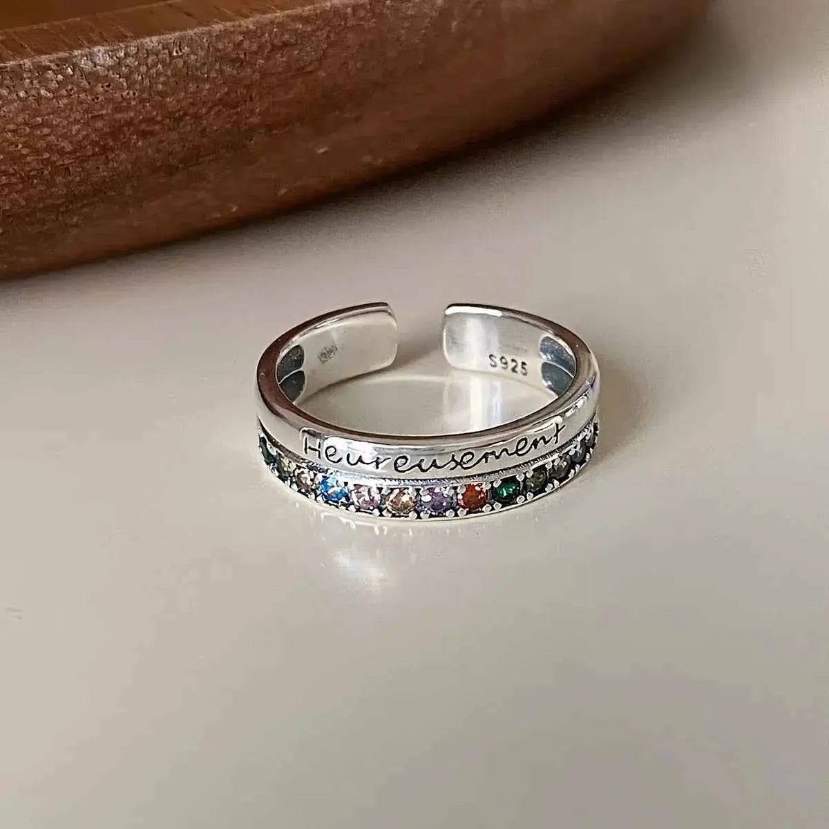 925 Sterling Silver Rhinestone Open Ring