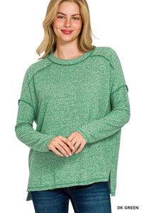 Full Size Melange Hacci Plus Size Hi-Low Tee with Exposed Seam