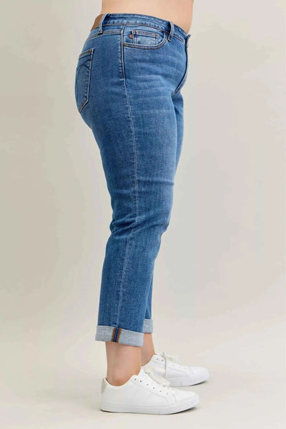 Judy Blue Full Size Mid Rise BF Classic Cuffed Jeans Plus Size