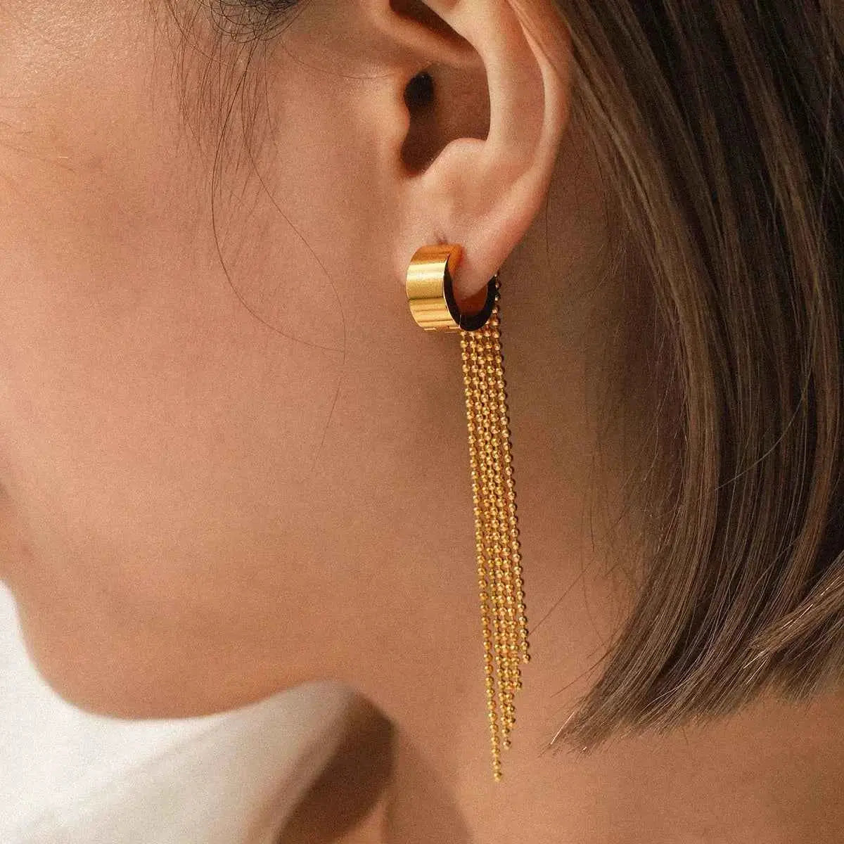 18K Gold-Plated Tassel Chain Earrings