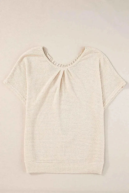 Plus Size Textured Lace Round Neck Short Sleeve T-Shirt